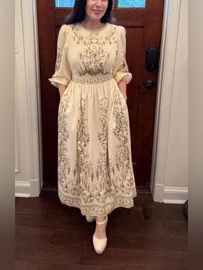 Floral Long Sleeve Linen blend maxi dress